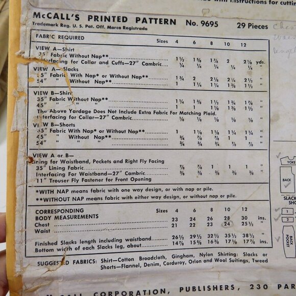 McCalls 9695 clothing pattern (complete) Boys slacks - pants, shirt, shorts - Picture 5 of 11